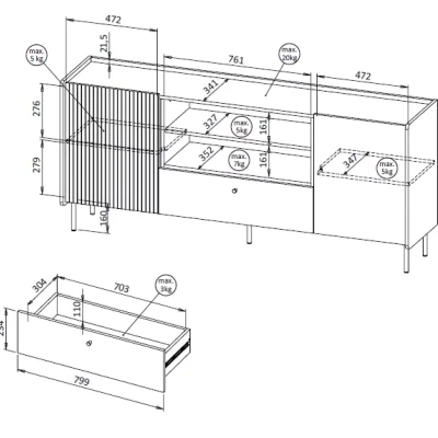 Komoda s elektrickým krbem ASHEBORO - ořech / san sebastian / černá
