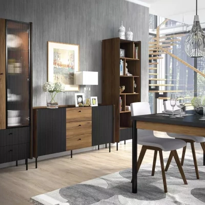 Úzký regál ASHEBORO - ořech / černý