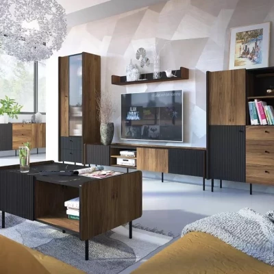 Závěsná polička ASHEBORO - ořech / san sebastian / černá