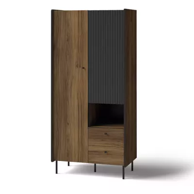 Vysoká šatní skříň 89 cm ASHEBORO - ořech / černá