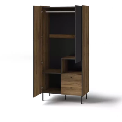 Vysoká šatní skříň 89 cm ASHEBORO - ořech / černá