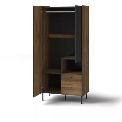 Vysoká šatní skříň 89 cm ASHEBORO - ořech / černá