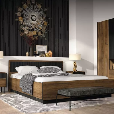 Vysoká šatní skříň 89 cm ASHEBORO - ořech / černá