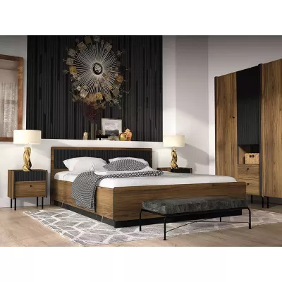 Vysoká šatní skříň 89 cm ASHEBORO - ořech / černá