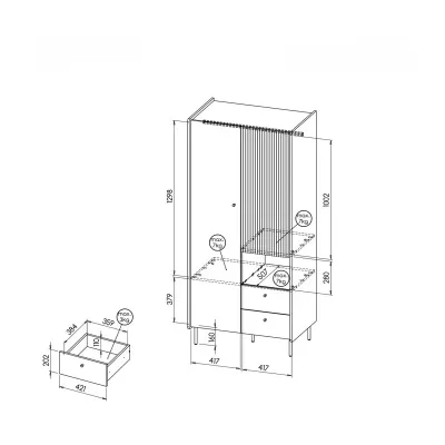 Vysoká šatní skříň 89 cm ASHEBORO - ořech / černá