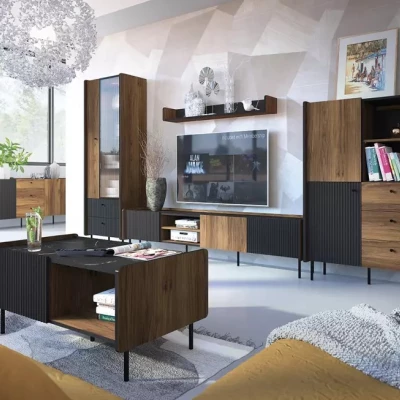 Televizní stolek ASHEBORO - ořech / san sebastian / černý