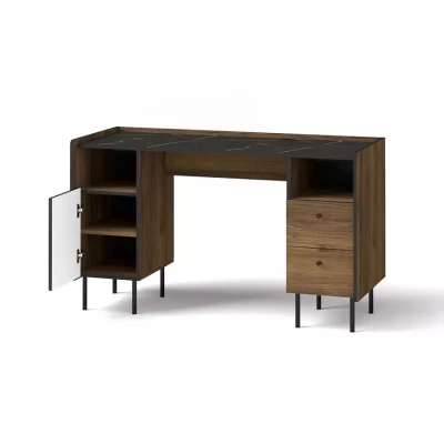 Psací stůl ASHEBORO - ořech / san sebastian / černý
