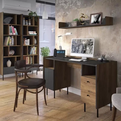 Psací stůl ASHEBORO - ořech / san sebastian / černý