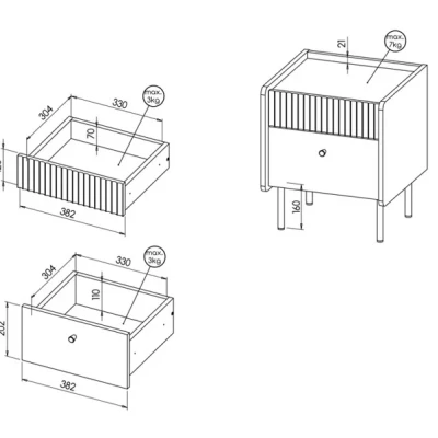 Noční stolek ASHEBORO - ořech / san sebastian / černý