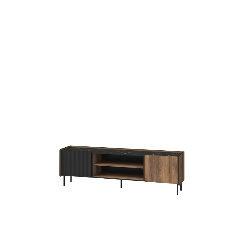 TV stolek s dvířky ASHEBORO - ořech / san sebastian / černý