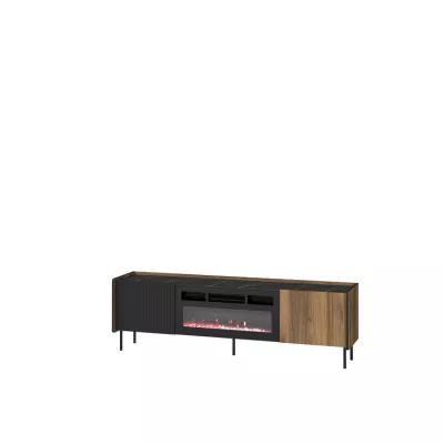 TV stolek s elektrickým krbem ASHEBORO - ořech / san sebastian / černý