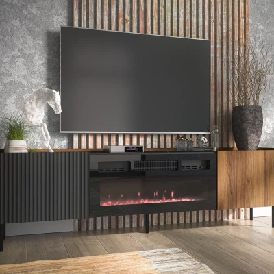 TV stolek s elektrickým krbem ASHEBORO - ořech / san sebastian / černý