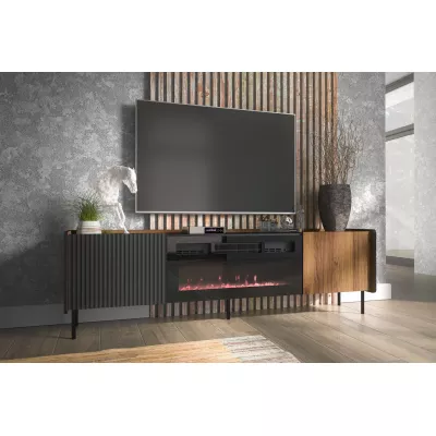 TV stolek s elektrickým krbem ASHEBORO - ořech / san sebastian / černý