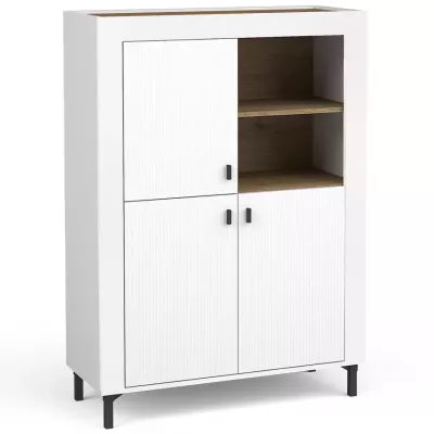 Úzká komoda s dvířky AUROVA - bílá / dub whiskey