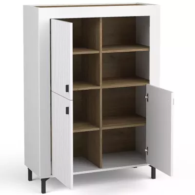 Úzká komoda s dvířky AUROVA - bílá / dub whiskey