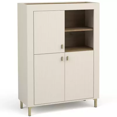 Úzká komoda s dvířky AUROVA - kašmír / dub whiskey