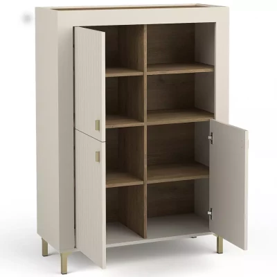 Úzká komoda s dvířky AUROVA - kašmír / dub whiskey