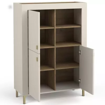 Úzká komoda s dvířky AUROVA - kašmír / dub whiskey