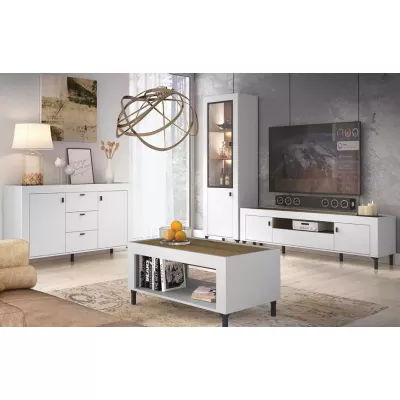 Kombinovaná komoda AUROVA - bílá / dub whiskey