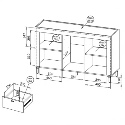 Kombinovaná komoda AUROVA - černá / dub whiskey