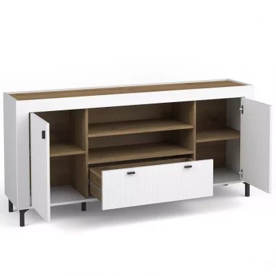 Široká kombinovaná komoda AUROVA - bílá / dub whiskey