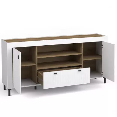 Široká kombinovaná komoda AUROVA - bílá / dub whiskey