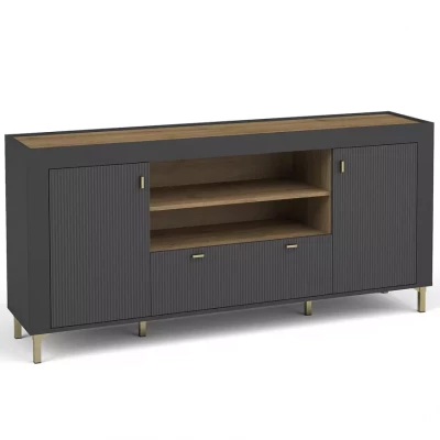 Široká kombinovaná komoda AUROVA - černá / dub whiskey