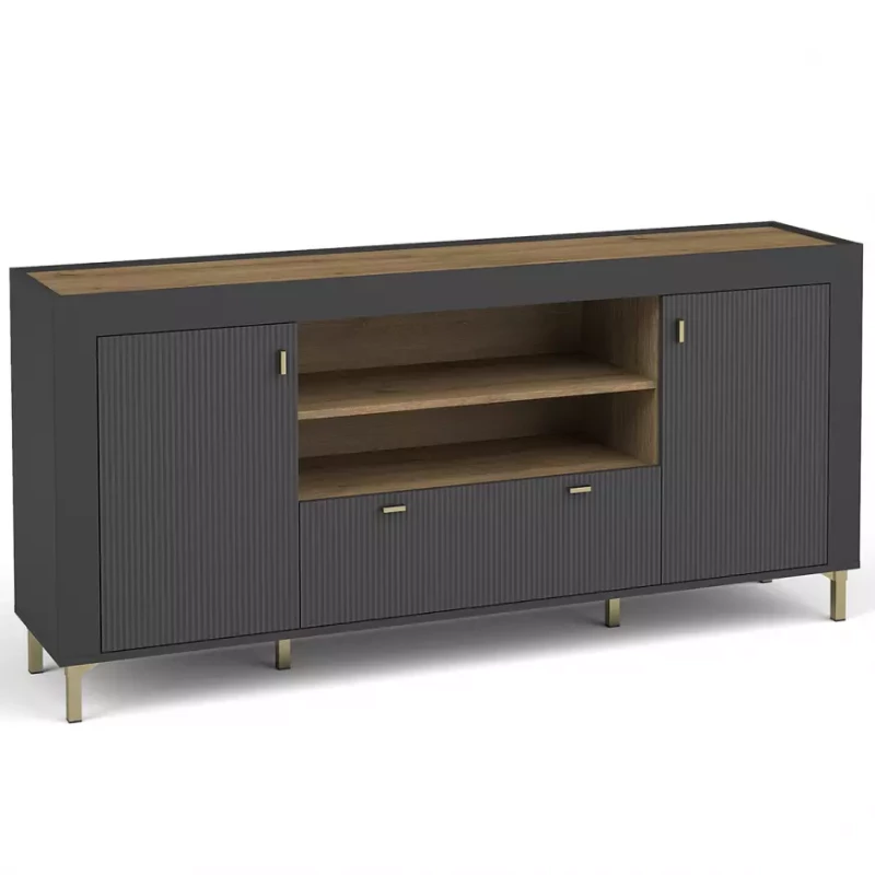 Široká kombinovaná komoda AUROVA - černá / dub whiskey