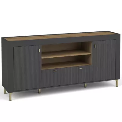 Široká kombinovaná komoda AUROVA - černá / dub whiskey