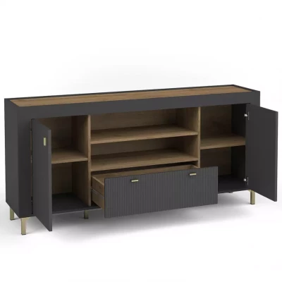 Široká kombinovaná komoda AUROVA - černá / dub whiskey