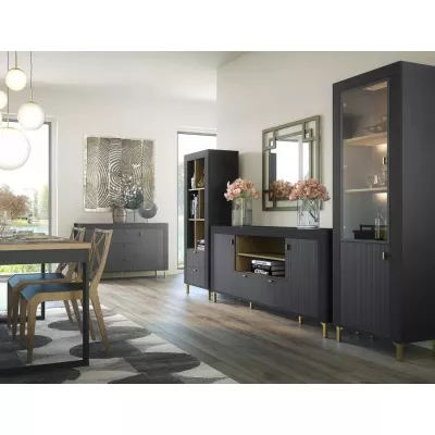 Široká kombinovaná komoda AUROVA - černá / dub whiskey