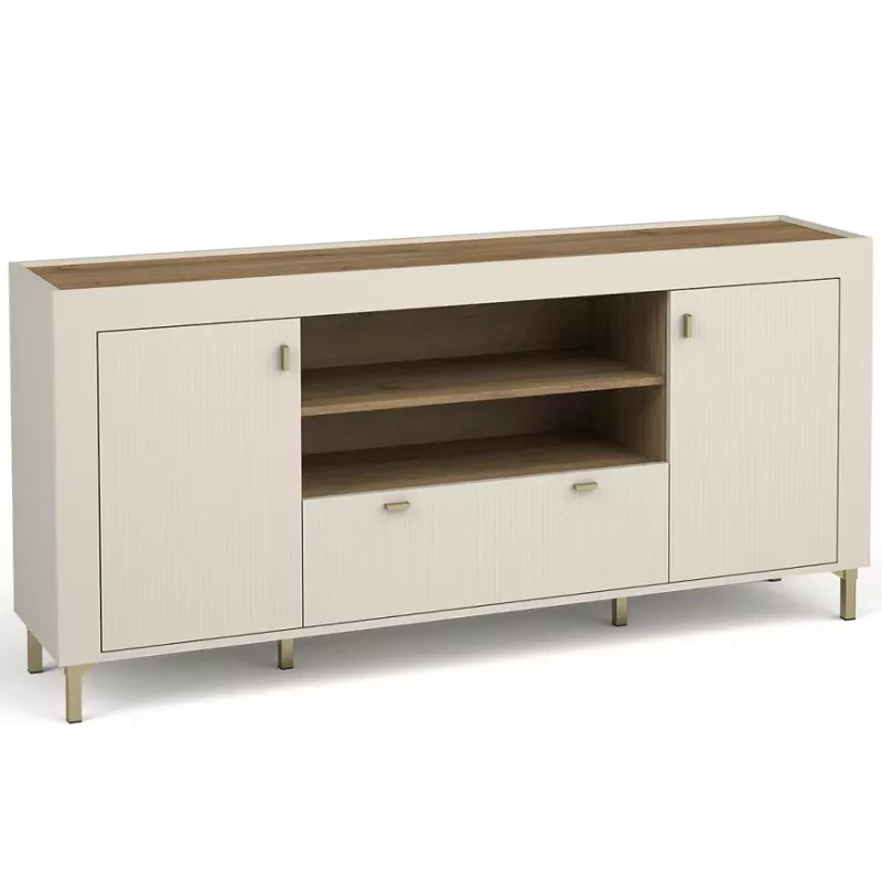 Široká kombinovaná komoda AUROVA - kašmír / dub whiskey