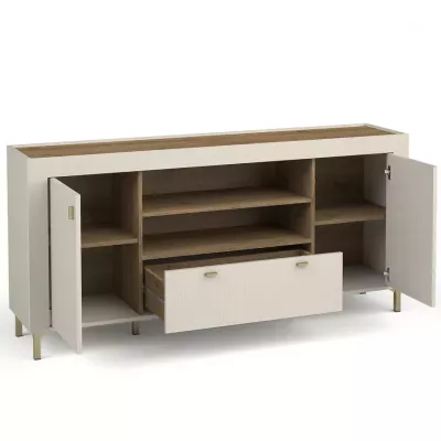 Široká kombinovaná komoda AUROVA - kašmír / dub whiskey