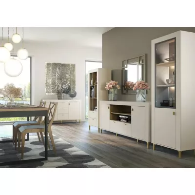 Široká kombinovaná komoda AUROVA - kašmír / dub whiskey