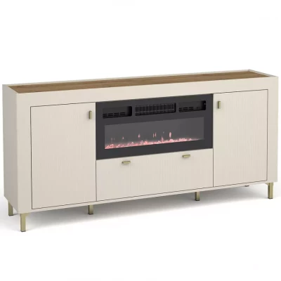 Široká komoda s elektrickým krbem AUROVA - kašmír / dub whiskey