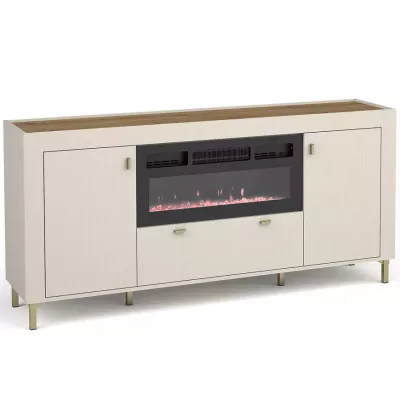 Široká komoda s elektrickým krbem AUROVA - kašmír / dub whiskey