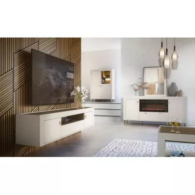 Široká komoda s elektrickým krbem AUROVA - kašmír / dub whiskey