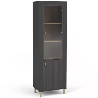 Úzká prosklená vitrína AUROVA - černá / dub whiskey