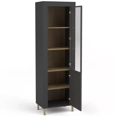 Úzká prosklená vitrína AUROVA - černá / dub whiskey