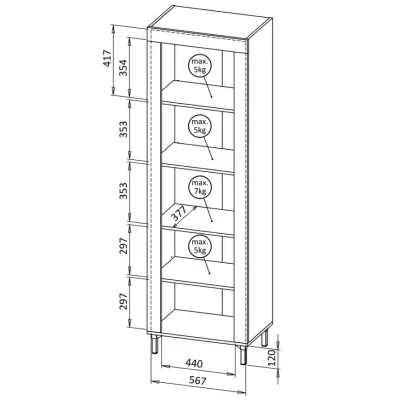 Úzká prosklená vitrína AUROVA - černá / dub whiskey