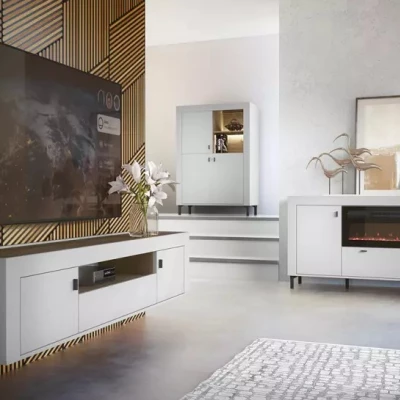 Televizní stolek AUROVA - bílý / dub whiskey