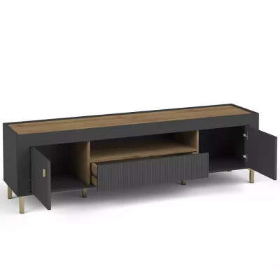 Televizní stolek AUROVA - černý / dub whiskey