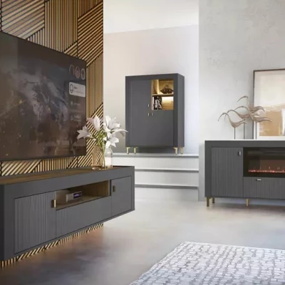 Televizní stolek AUROVA - černý / dub whiskey