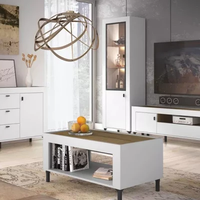 Konferenční stolek AUROVA - bílý / dub whiskey