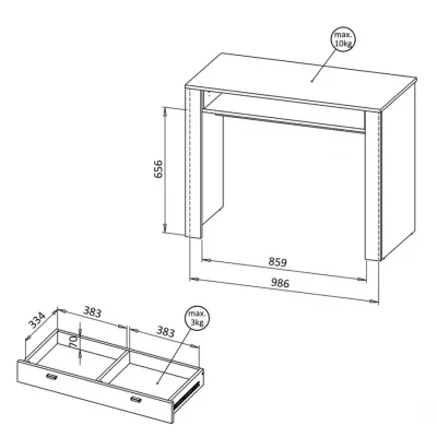 Toaletní stolek AUROVA - bílý / dub whiskey