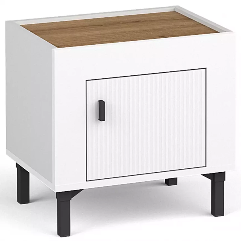 Noční stolek AUROVA - bílý / dub whiskey