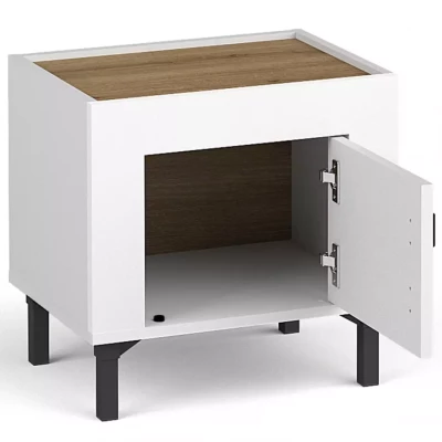 Noční stolek AUROVA - bílý / dub whiskey