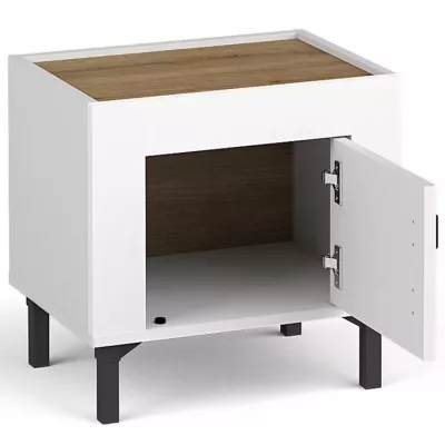 Noční stolek AUROVA - bílý / dub whiskey