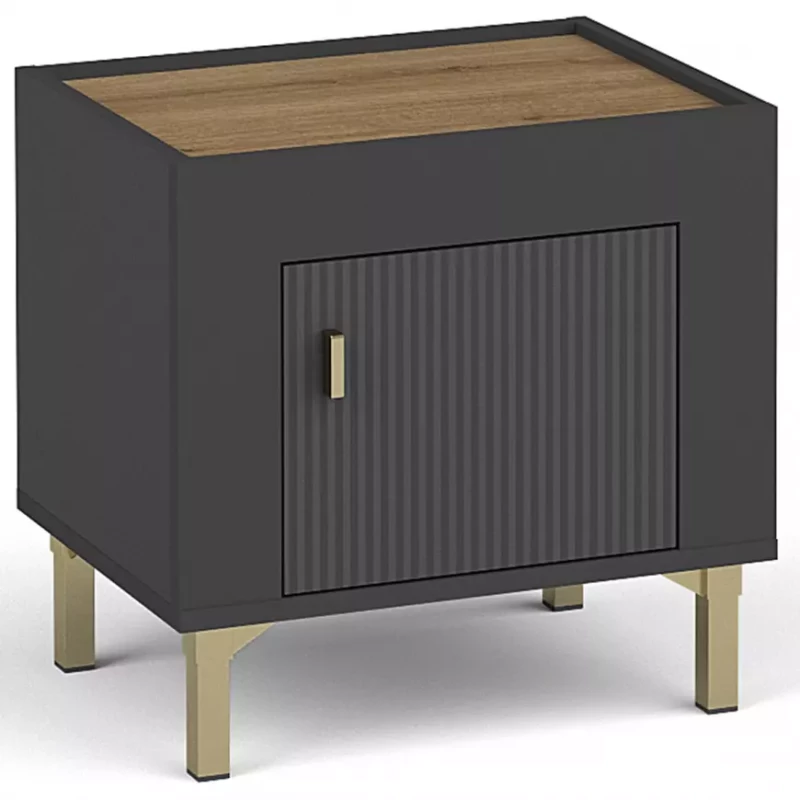 Noční stolek AUROVA - černý / dub whiskey