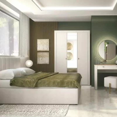 Noční stolek AUROVA - kašmír / dub whiskey